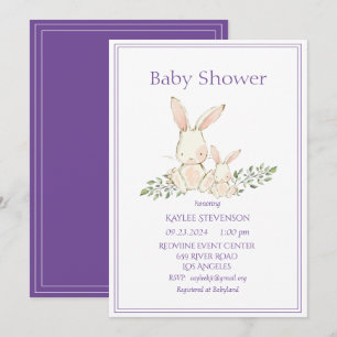 Bunny Rabbits Paarse Modern Baby shower Kaart