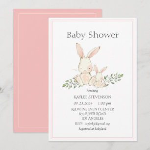 Bunny Rabbits Pink Modern Baby shower Kaart