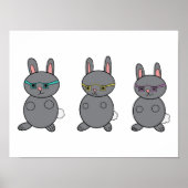 Bunny Rabbits Wearing Glasses Grey Poster (Voorkant)