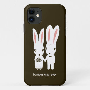 Bunny Rabbits Wedding Couple met tekst iPhone 11 Hoesje