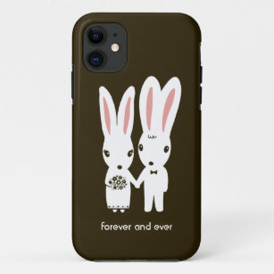 Bunny Rabbits Wedding Couple met tekst iPhone 11 Hoesje