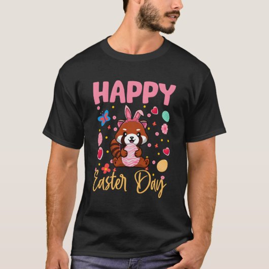 Bunny Red Panda Kleurrijke Eieren Jacht Gelukkig P T-shirt (Voorkant)