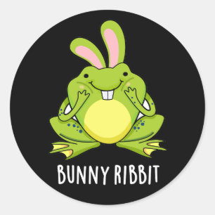 Bunny Ribbit Funny Rabbit Frog Pun Dark BG Ronde Sticker