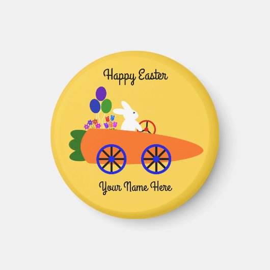 Bunny Riding Carrot Car. 2 Round Magnet Magneet (Voorkant)