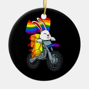 Bunny Riding Motorcycle LGBT Q Rainbow Flag Gay Keramisch Ornament