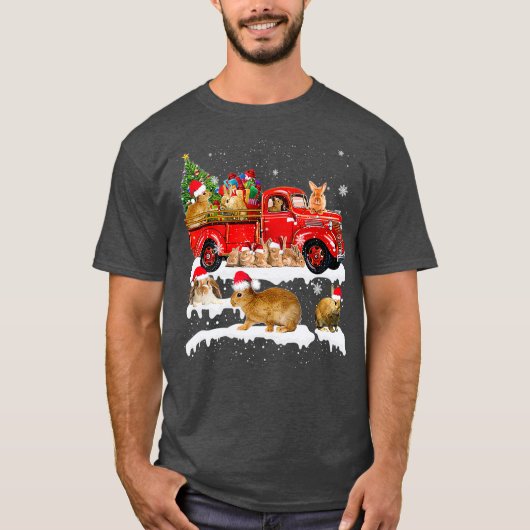 Bunny Riding Red Truck Xmas Merry Kerstmis T-shirt (Voorkant)