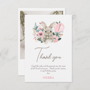 Bunny rose floral Carte de remerciements d'anniver