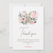 Bunny rose floral Carte de remerciements d'anniver (Devant)