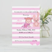 Bunny rose rayures fille invitation baby shower (Debout devant)