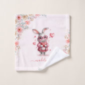 Bunny rose romantique & Coeurs Nom du monogramme (Gant de toilette)