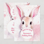 Bunny Schattige Roze Pastel Waterverf Kaart (Voorkant / Achterkant)