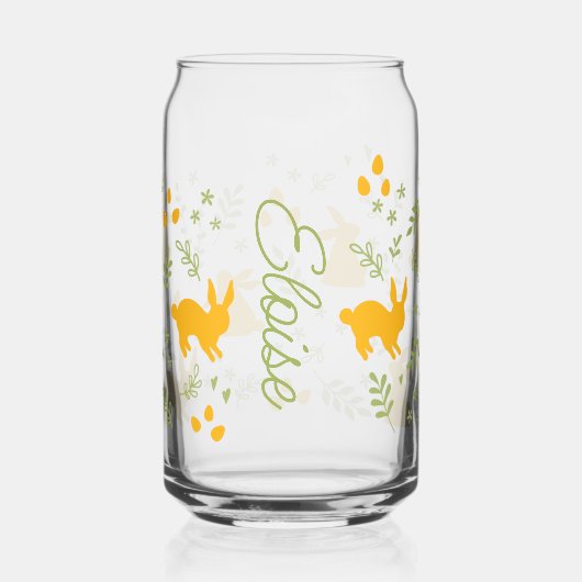 Bunny Silhouette & Greenery Patroon Gepersonalisee Blikvorm Glas (Voorkant)
