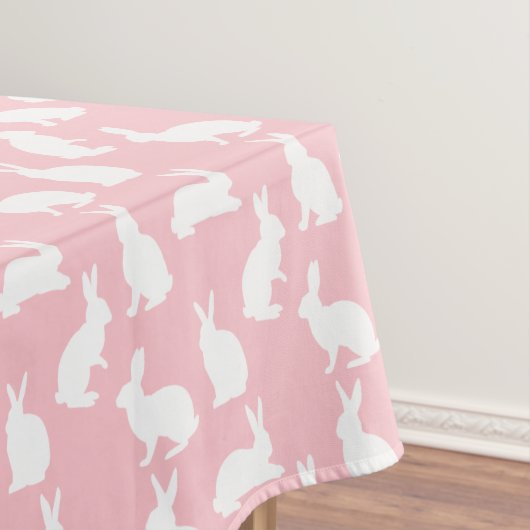 Bunny Silhouettes On Blush Pink Easter Pattern Tafelkleed (Voorbeeld)