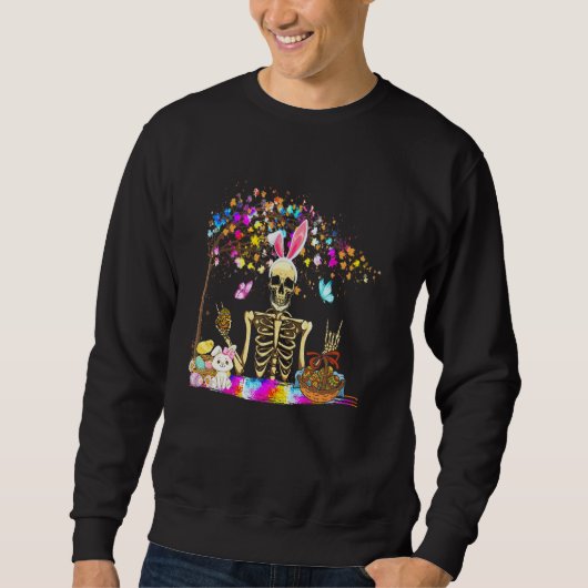 Bunny Skeleton Cute Bunny Chick Eggs Basket Happy Trui (Voorkant)