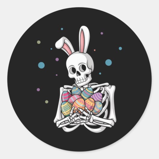 Bunny Skeleton Holding Easter Eggs Funny Easter Da Ronde Sticker (Voorkant)