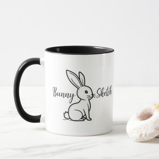 Bunny Sketch – Hand Drawn Rabbit - caneca Mok (Met donut)