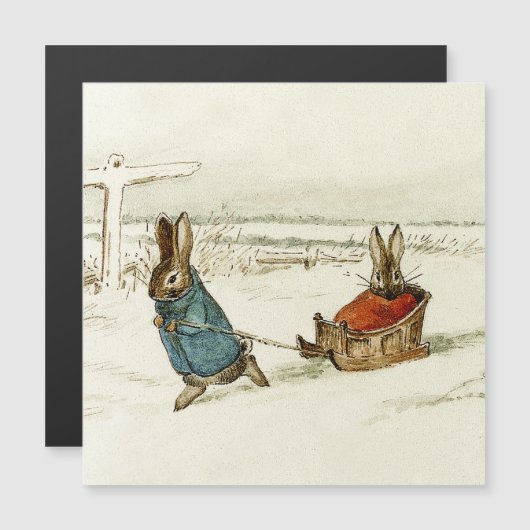 "Bunny Sleigh Ride" van Beatrix Potter Magnetische Uitnodiging (Voorkant / Achterkant)
