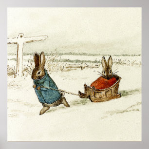 "Bunny Sleigh Ride" van Beatrix Potter Poster