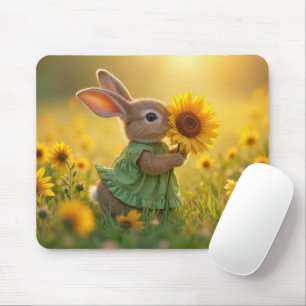 Bunny Snuffelen Een Gele Zonnebloem Muismat