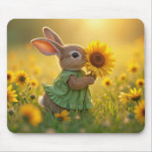 Bunny Snuffelen Een Gele Zonnebloem Muismat (Voorkant)