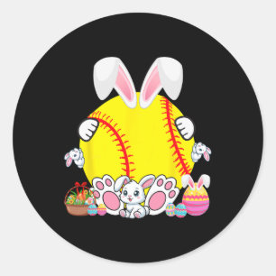 Bunny Softbal Kostuum Pasen Speler Fan Hunt Ronde Sticker