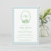 Bunny Spring Gingham Monogram Baby shower Kaart (Staand voorkant)