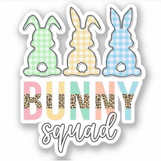 Bunny Squad | Vrolijk Pasen, Cute Bunny Rabbit Sticker (Voorkant)