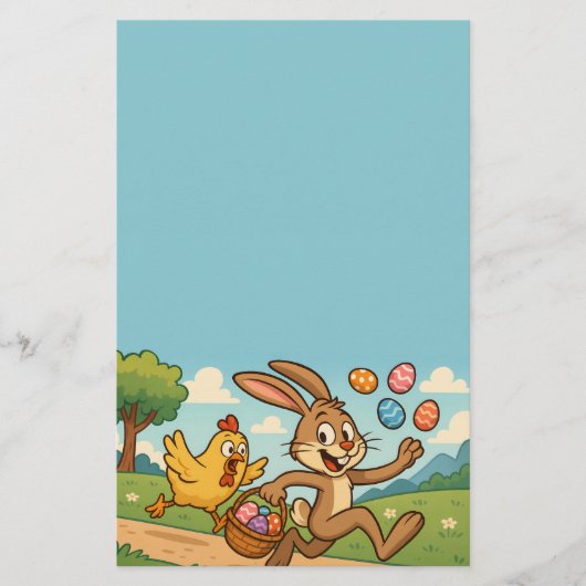 Bunny steelt eieren van Chicken Easter Design Funn Briefpapier (Voorkant)