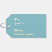 Bunny steelt eieren van kip retro stijl Pasen Cadeaulabel (Achterkant Horizontaal)