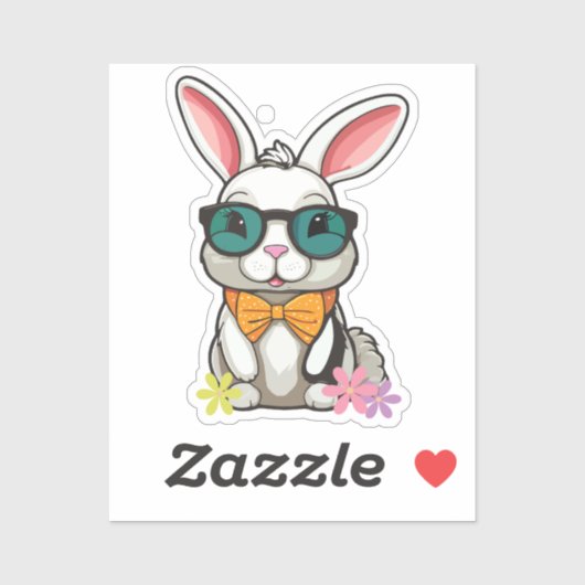 Bunny Sticker with Bow and Flowers (Vel)