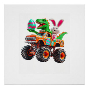 Bunny T-rex Pasen Monster Truck Dino Grappige Jong Perfect Poster