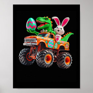 Bunny T-rex Pasen Monster Truck Dino Grappige Jong Poster