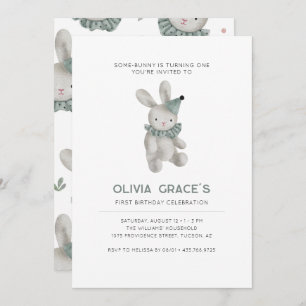 Bunny Theme First Birthday Invitation Kaart