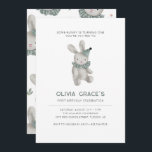 Bunny Thème Premier anniversaire Invitation<br><div class="desc">Un lapin en tourne un ! Votre petit lapin en tourne un,  le rendre amusant et chic avec cette adorable invitation de premier anniversaire rustique vintage aquarelle. Parfait pour les petits garçons ou les filles,  et entièrement personnalisable.</div>