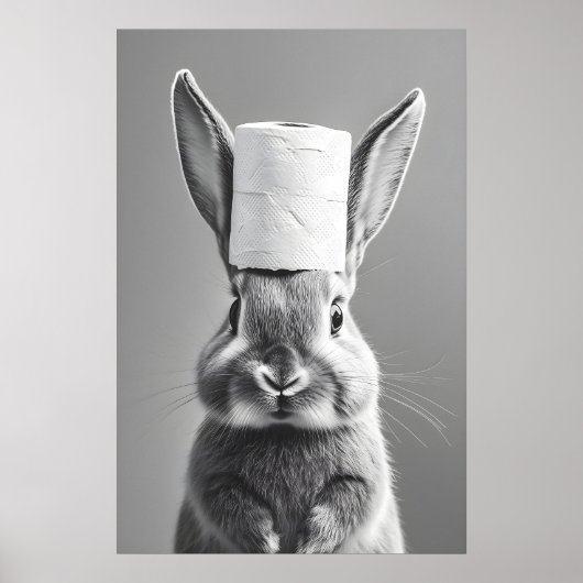 Bunny Toilet Paper Roll Bathroom Print, Funny Poster (Voorkant)