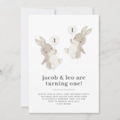 Bunny Twin Boys First Birthday Invitation (Devant)
