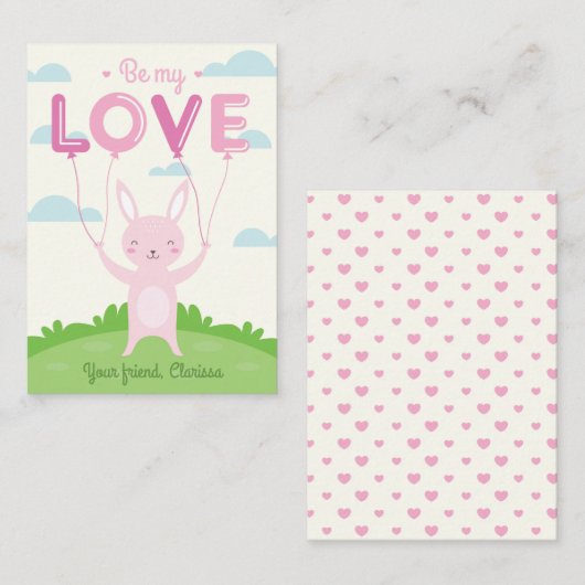 Bunny Valentines Carte Jour Enfants avec Amour Bal (Devant / Derrière)