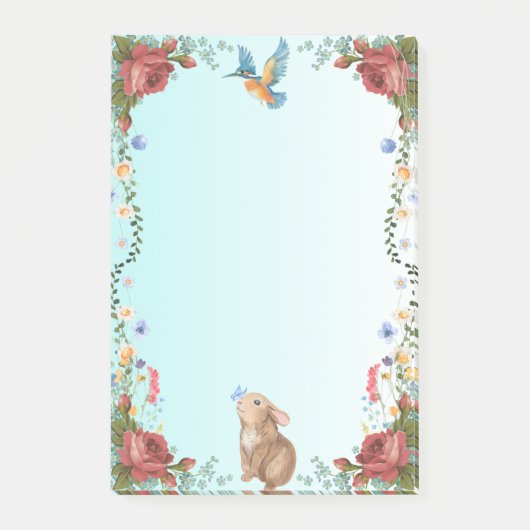 Bunny, vlinder, vogel & rode rozen post-it® notes (Voorkant)