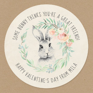Bunny Vriend Kinder Klaslokaal Valentijnsdag Party Ronde Sticker