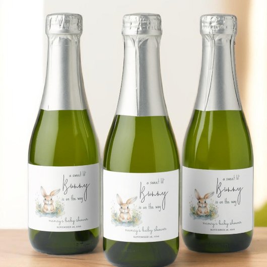 Bunny Waterverf Baby shower Sparkling Wijnetiket