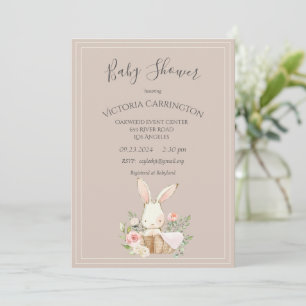 Bunny Waterverf Floral Brown Baby shower Kaart