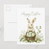  Bunny Waterverf Floral Easter Feestdagenkaart (Voorkant / Achterkant)