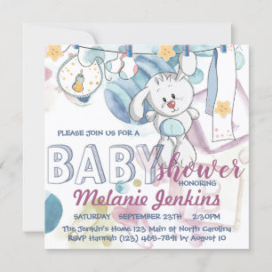 Bunny-waterverf mooi helder Baby shower Kaart