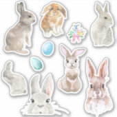 Bunny Waterverf Rabbit Easter Spring Sticker (Voorkant)