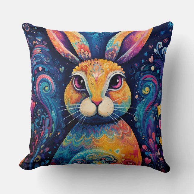 Bunny wervelingen en harten Blauw Kussen (Voorkant)