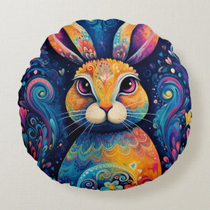 Bunny wervelingen en harten Blauw Rond Kussen