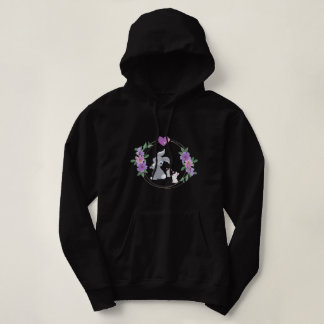 Bunny with Baby Bunnies and Violet Flowers Hoodie