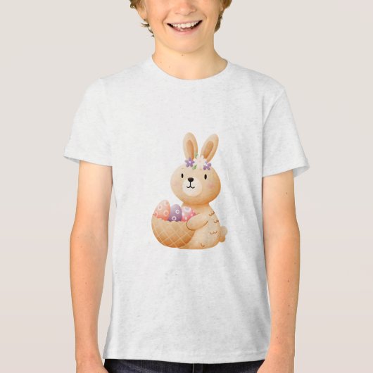 Bunny with Easter Egg Basket Tri-Blend Shirt (Voorkant)