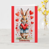 Bunny With Hearts Valentine Day Greeting Card Kaart (Gele Bloem)
