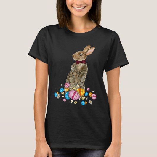 Bunny With Necktie Happy Easter Sayings Egg Cute B T-shirt (Voorkant)